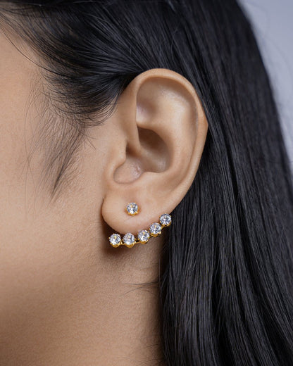 Minsk Round Cut Cubic Zirconia Row 18K Gold Plated Earrings