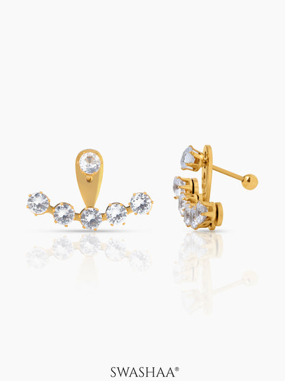 Minsk Round Cut Cubic Zirconia Row 18K Gold Plated Earrings