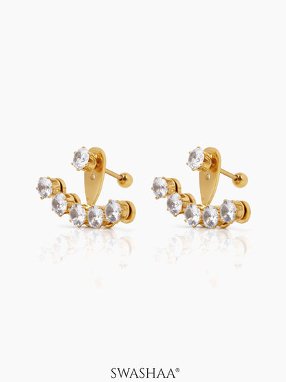 Minsk Round Cut Cubic Zirconia Row 18K Gold Plated Earrings