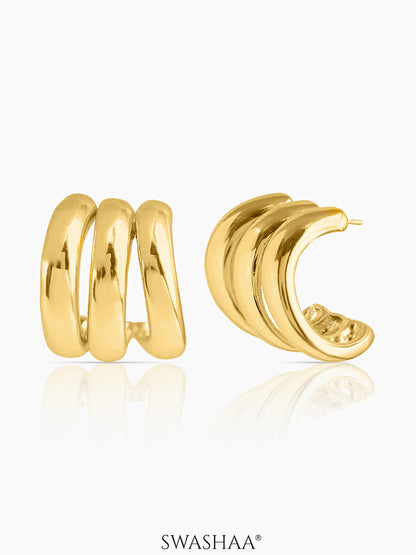 Mirabella Triple Layered 18K Gold Plated Hoop Earrings