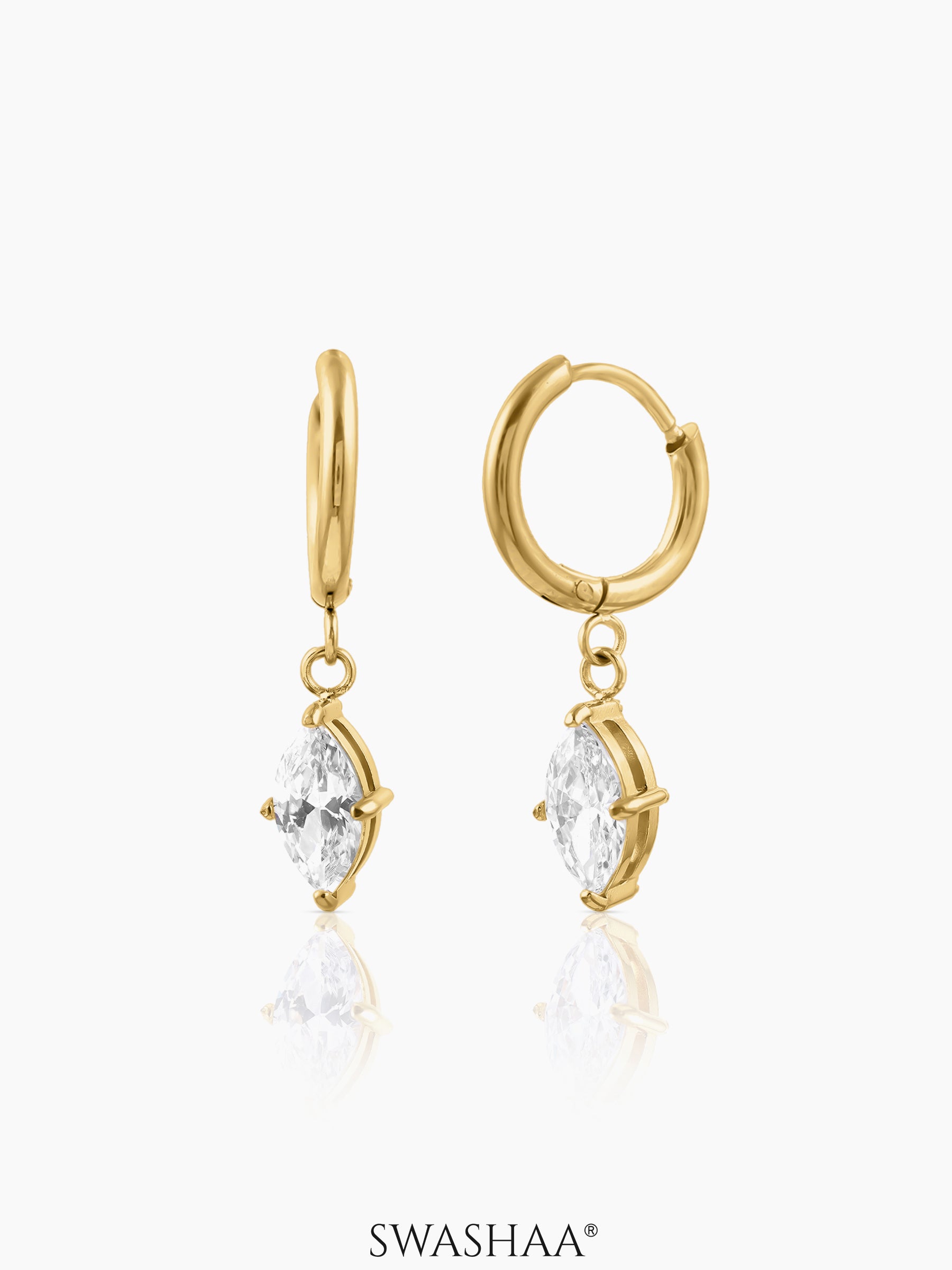 Mirabelle Solitaire 18K Gold Plated Hoop Earrings