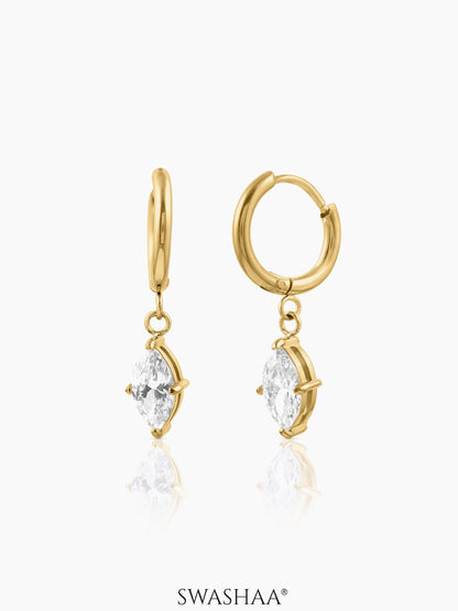 Mirabelle Marquise Cut Charm Solitaire 18K Gold Plated Hoop Earrings