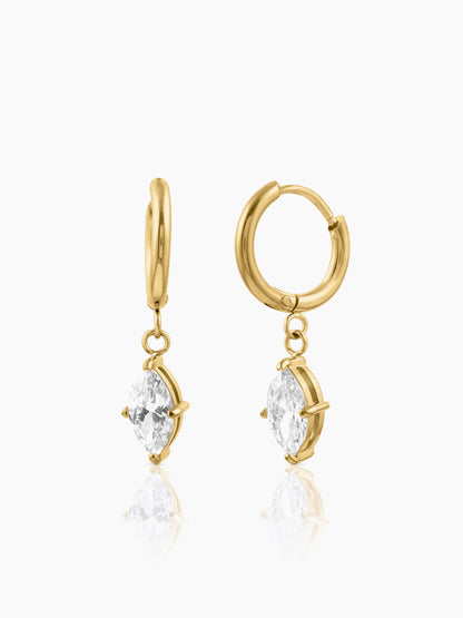 Mirabelle Marquise Cut Charm Solitaire 18K Gold Plated Hoop Earrings