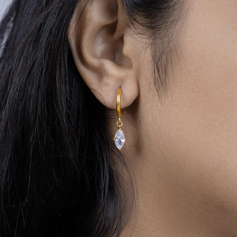 Mirabelle Solitaire 18K Gold Plated Hoop Earrings
