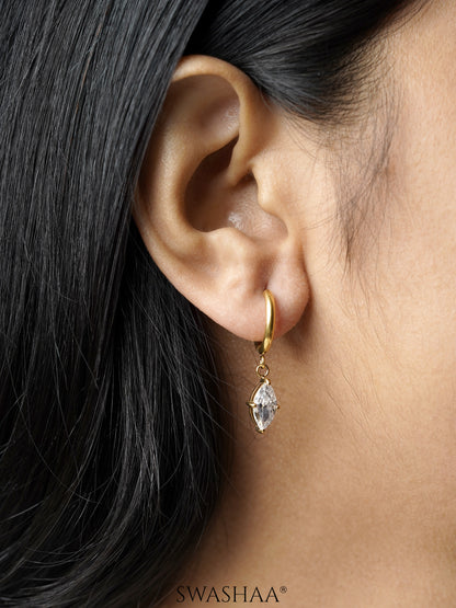 Mirabelle Marquise Cut Charm Solitaire 18K Gold Plated Hoop Earrings