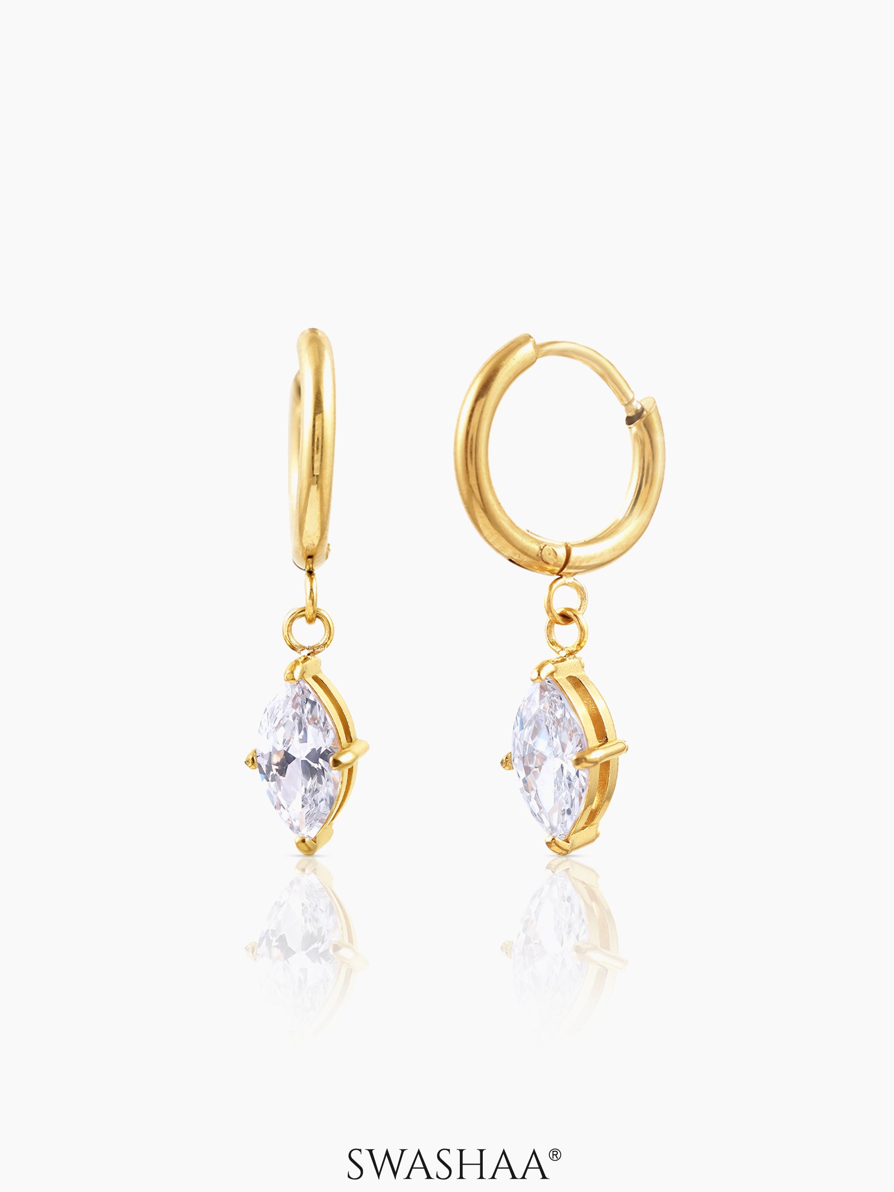 Mirabelle Solitaire 18K Gold Plated Hoop Earrings