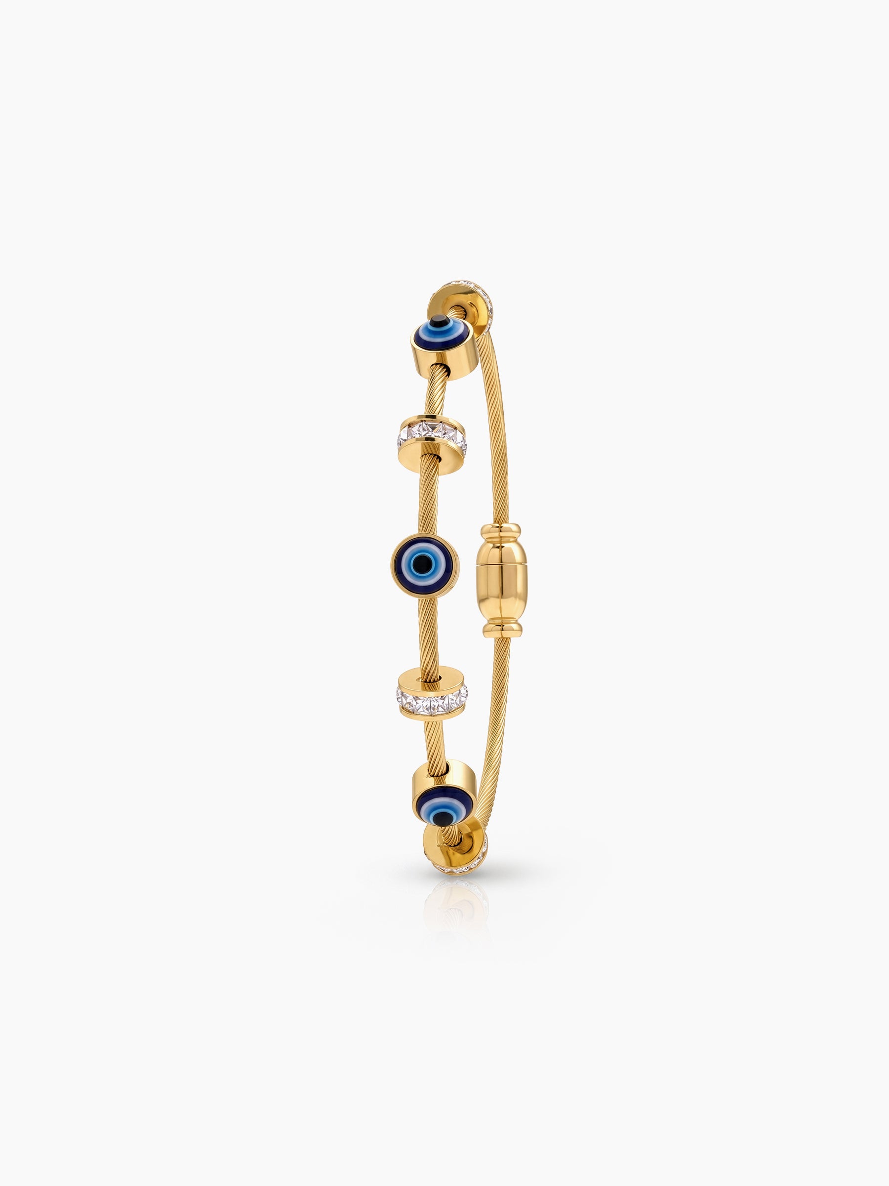 Mireka Evil Eye Diamond Charms 18K Gold Plated Women's Solid Bracelet