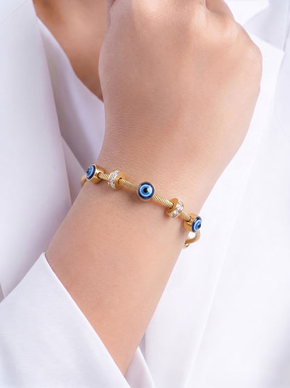 Mireka Evil Eye Diamond Charms 18K Gold Plated Women's Solid Bracelet