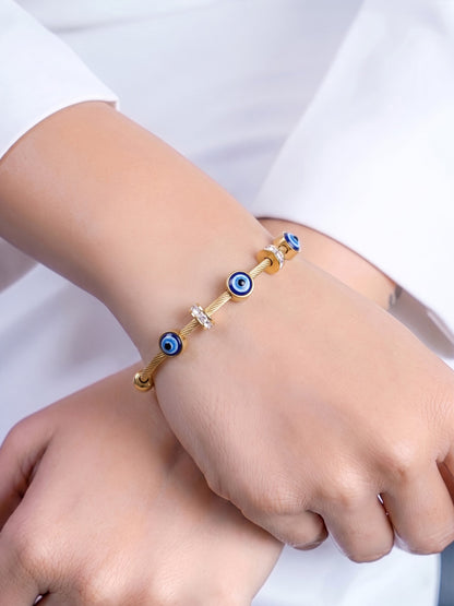 Mireka Evil Eye Diamond Charms 18K Gold Plated Women's Solid Bracelet