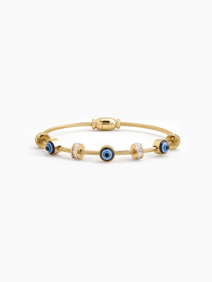 Mireka Evil Eye Diamond Charms 18K Gold Plated Women's Solid Bracelet