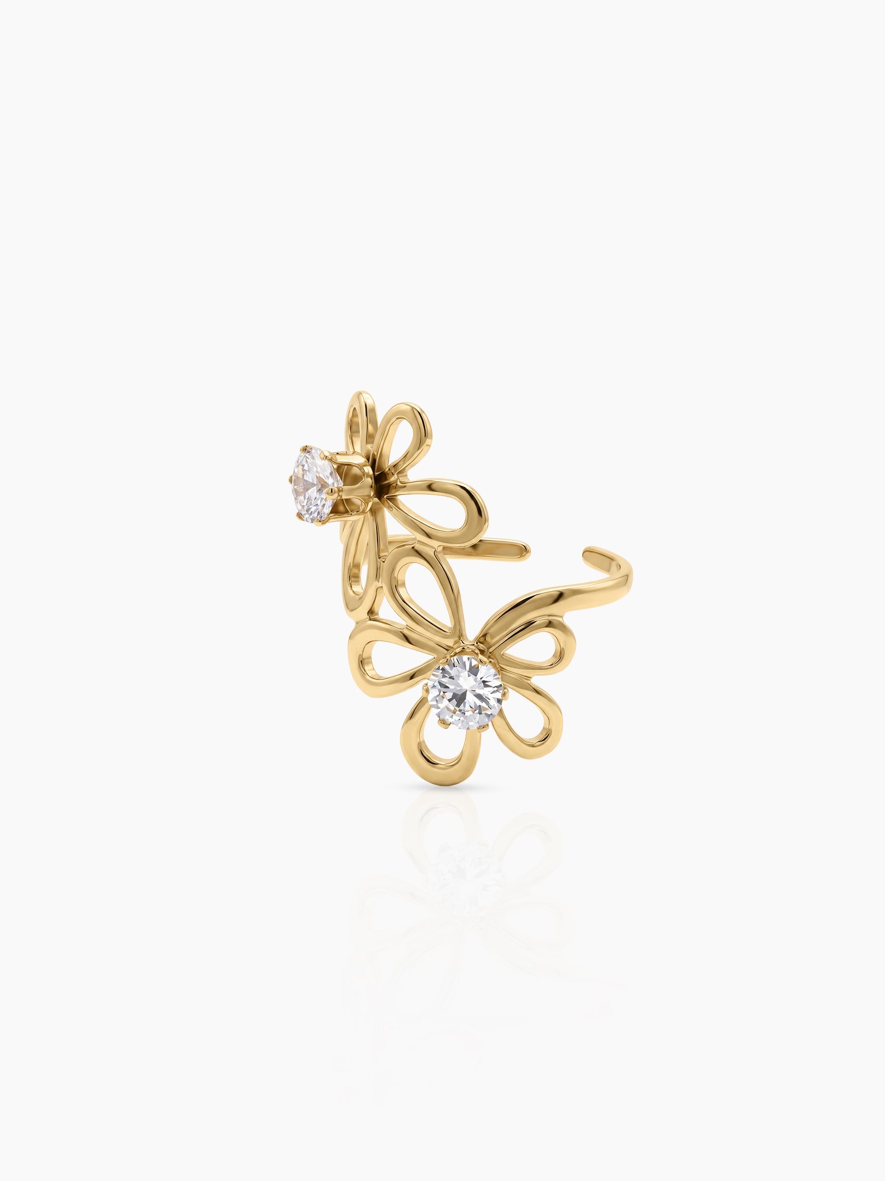 Miresta Floral Diamond Solitaire 18K Gold Plated Women's Ring