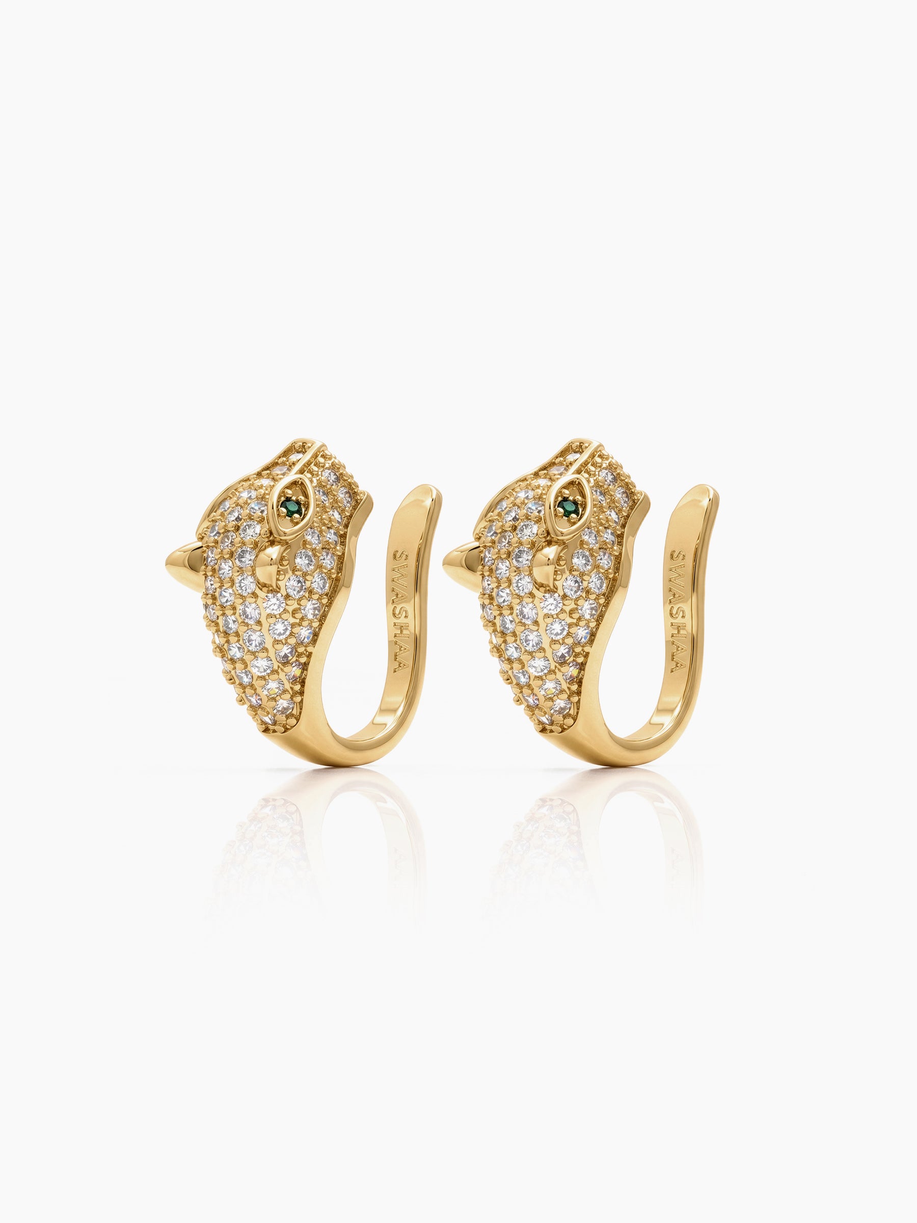 Mireth Panther Diamond Studded 18K Gold Plated Women's Ear Cuffs 
