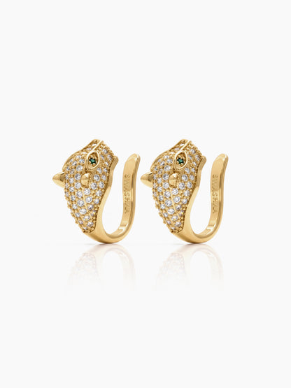 Mireth Panther Diamond Studded 18K Gold Plated Women's Ear Cuffs 