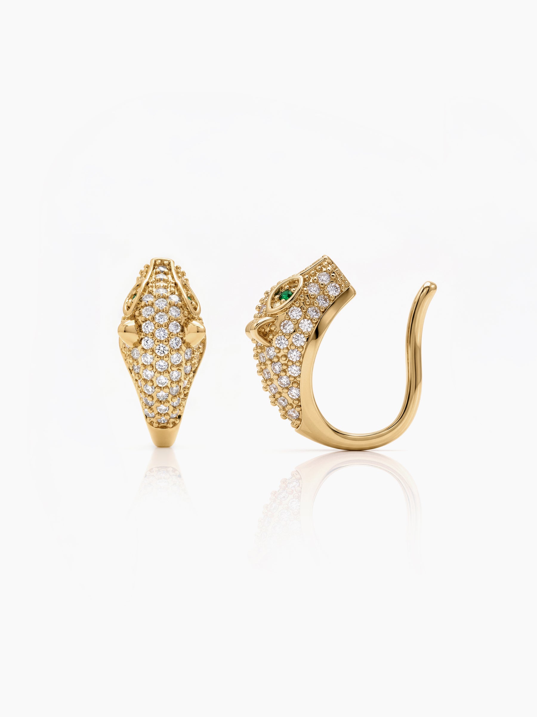 Mireth Panther Diamond Studded 18K Gold Plated Women's Ear Cuffs 