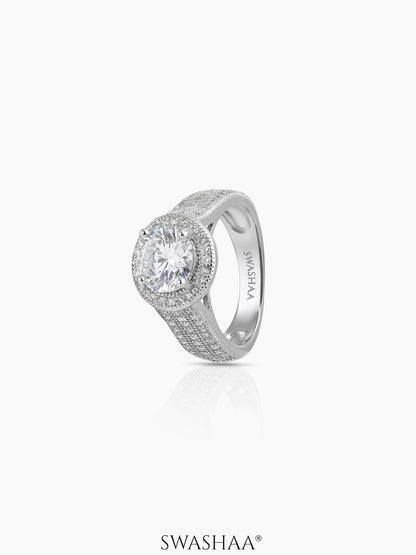 Mirra Round Silver Diamond Solitaire Women's Ring