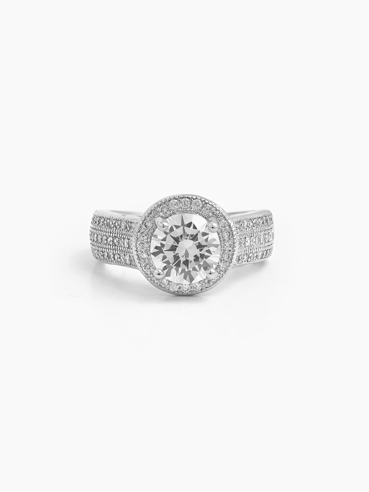 Mirra Round Silver Diamond Solitaire Women's Ring