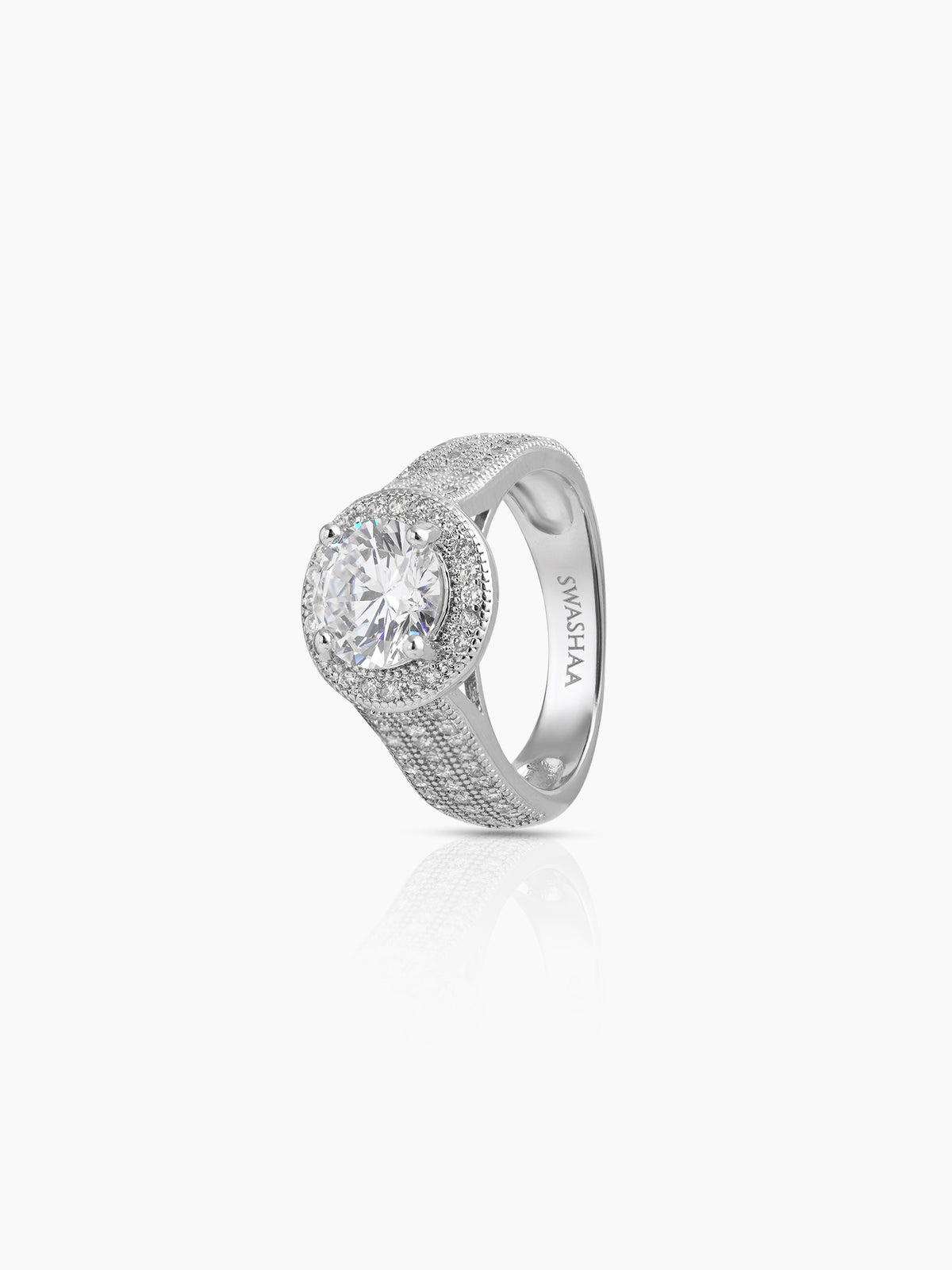 Mirra Round Silver Diamond Solitaire Women's Ring