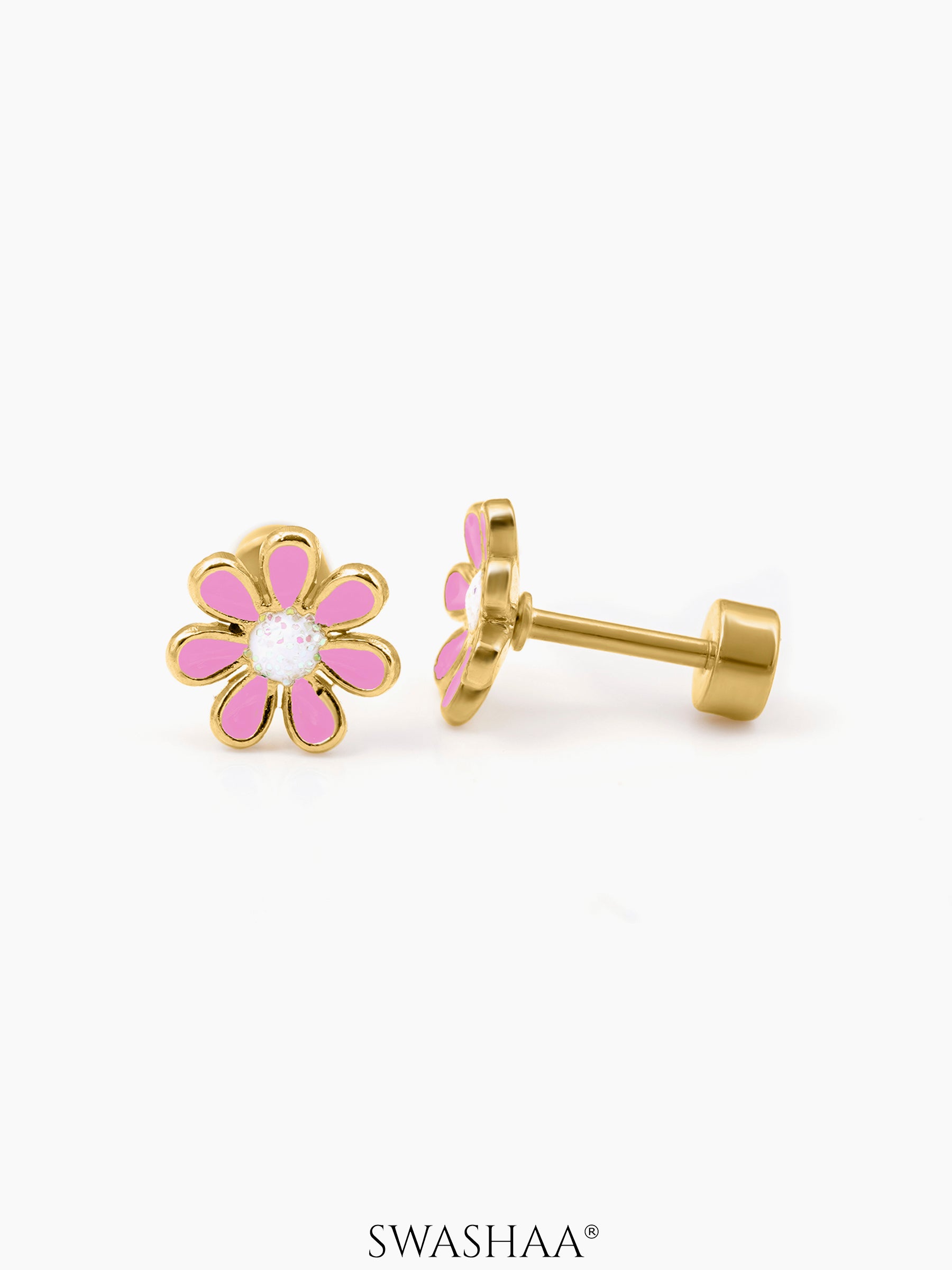Miss Flower Charm 18K Gold Plated Kid's Stud Earrings