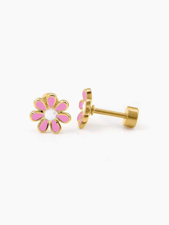 Miss Pink Flower Charm 18K Gold Plated Kid's Stud Earrings