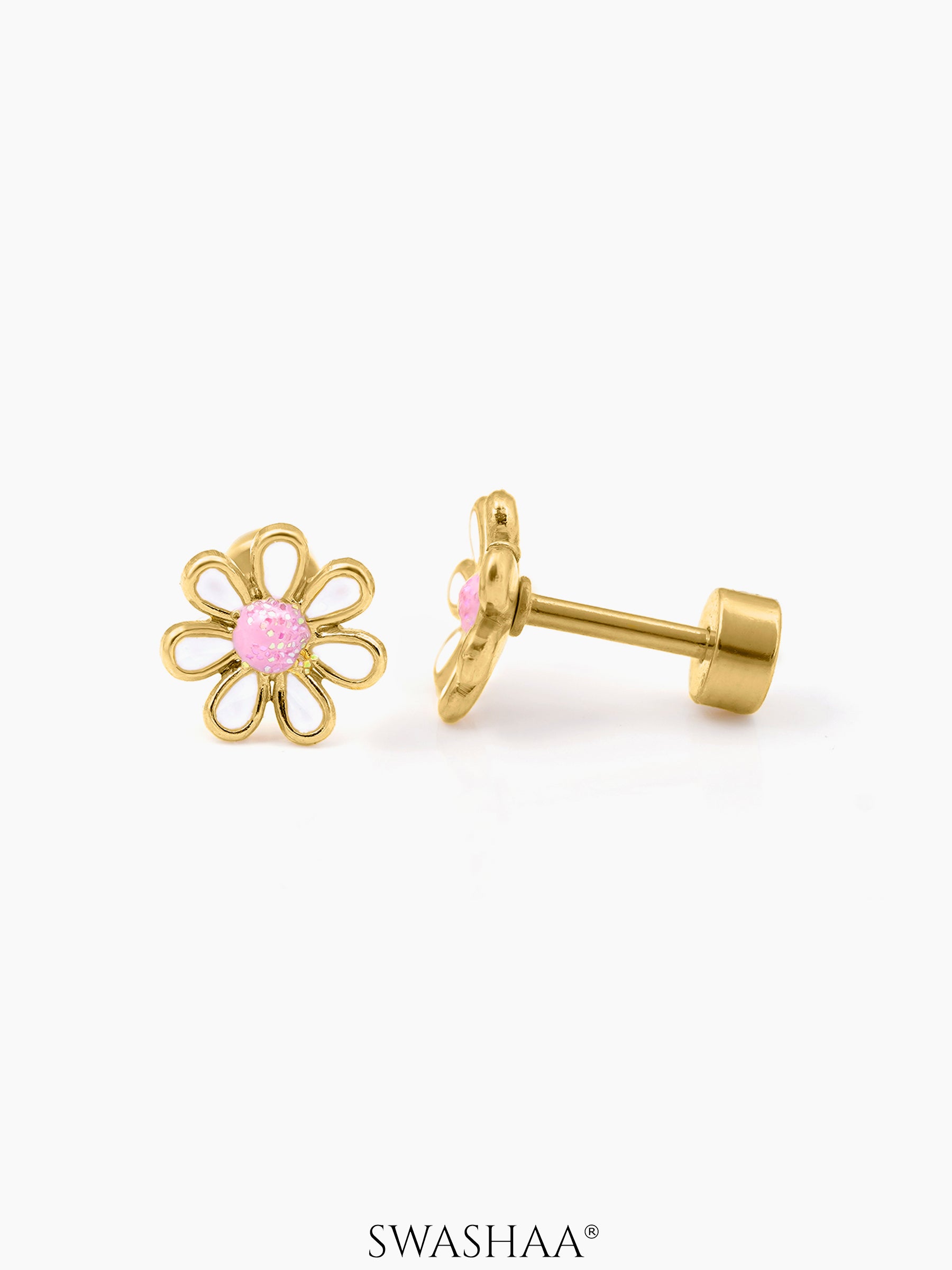 Miss Flower Charm 18K Gold Plated Kid's Stud Earrings