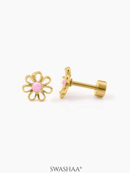 Miss Flower Charm 18K Gold Plated Kid's Stud Earrings
