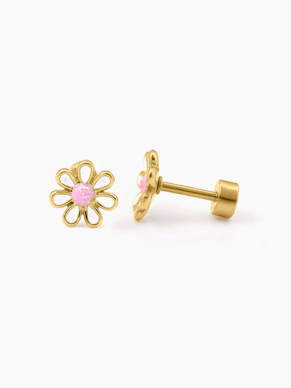 Miss White Flower Charm 18K Gold Plated Kid's Stud Earrings