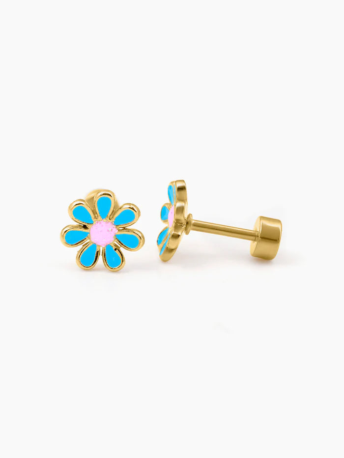 Miss Sky Blue Flower Charm 18K Gold Plated Kid's Stud Earrings