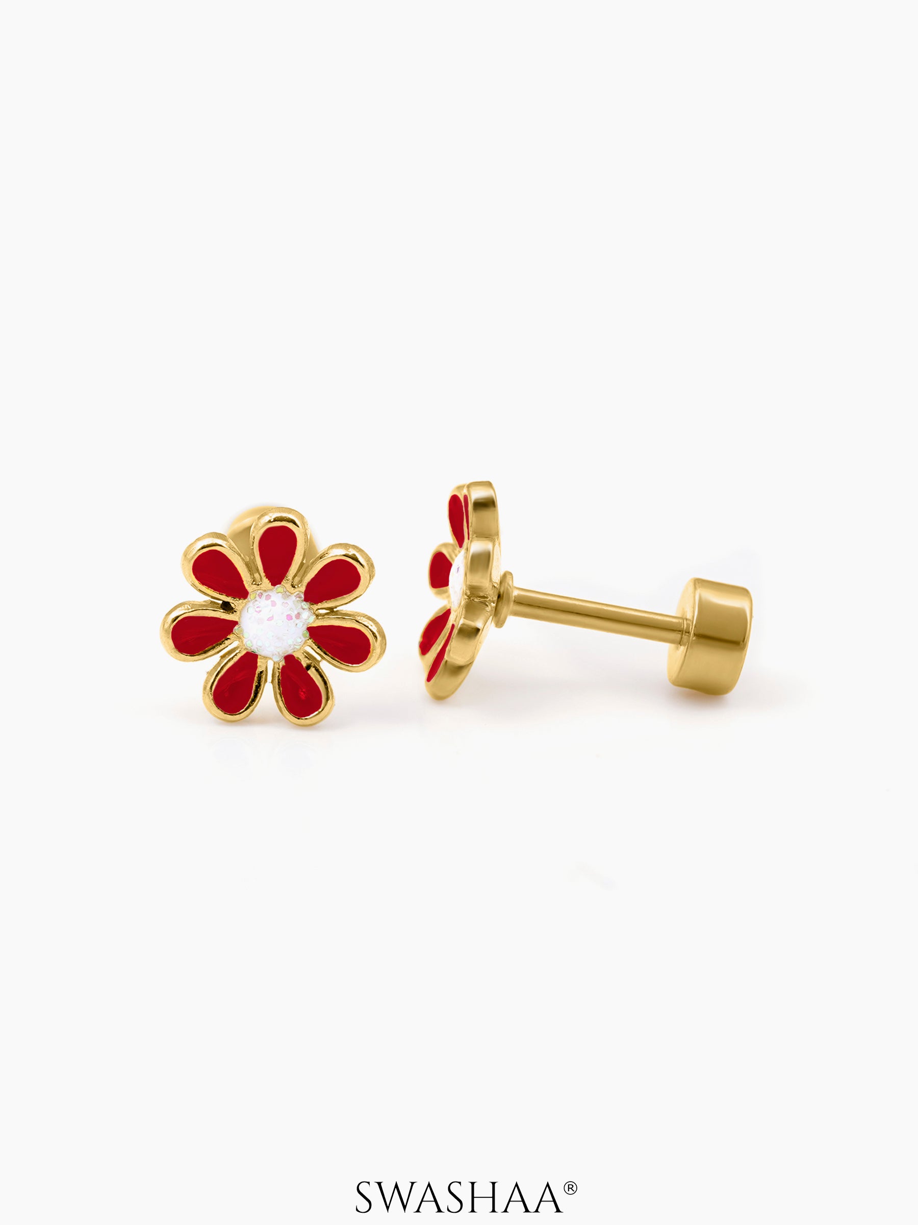 Miss Flower Charm 18K Gold Plated Kid's Stud Earrings