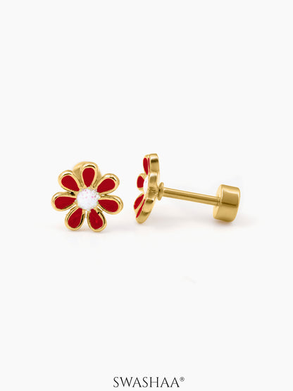 Miss Flower Charm 18K Gold Plated Kid's Stud Earrings