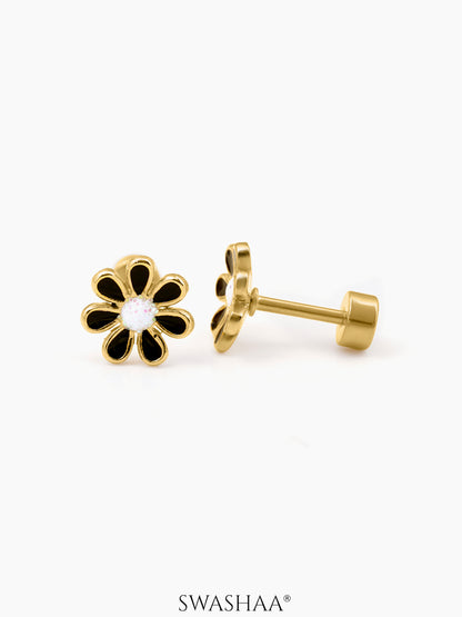 Miss Flower Charm 18K Gold Plated Kid's Stud Earrings
