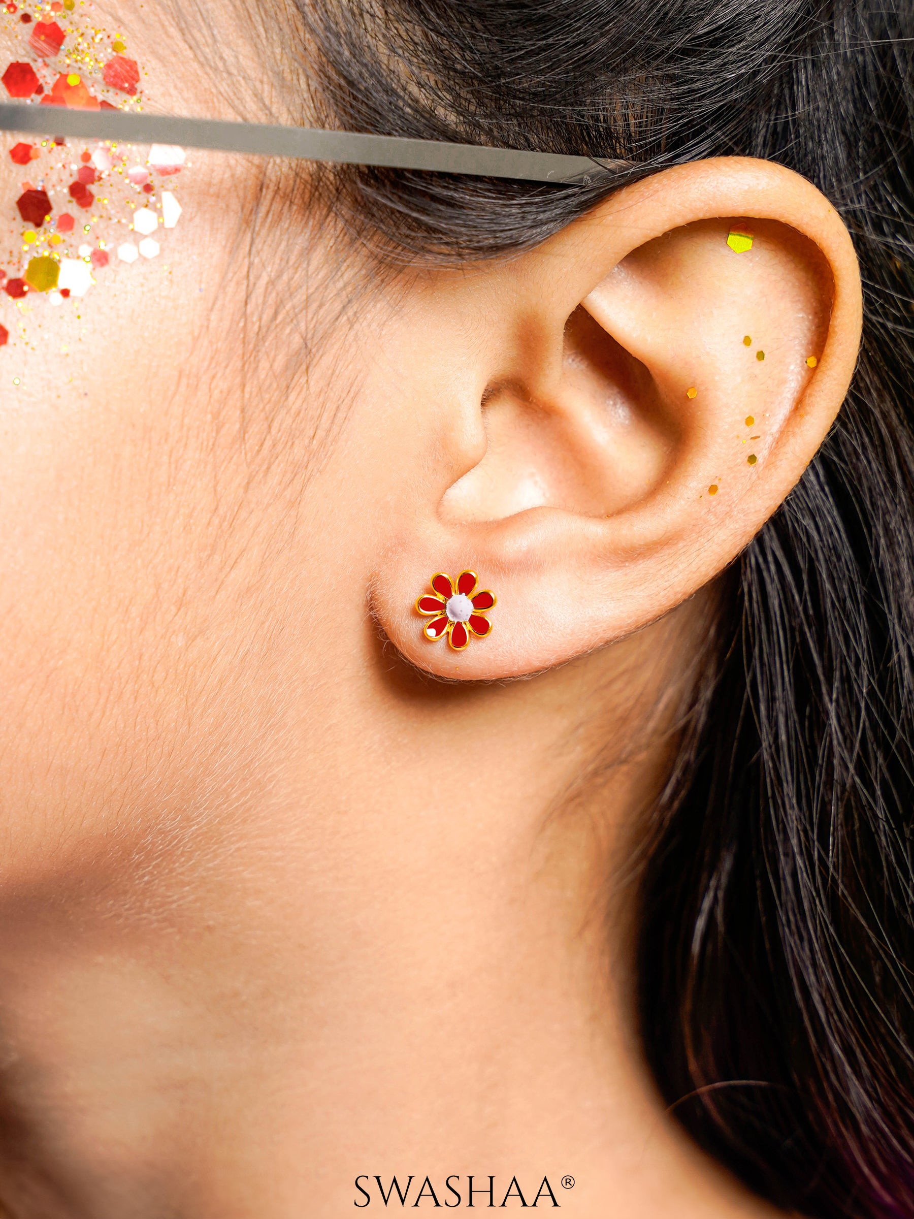 Miss Flower Charm 18K Gold Plated Kid's Stud Earrings