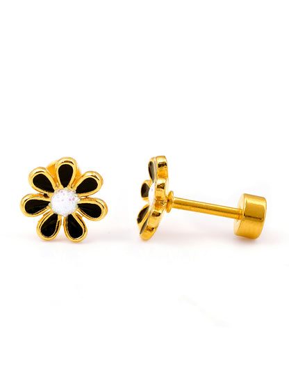 Miss Black Flower 18K Gold Plated Kid's Earrings - Swashaa