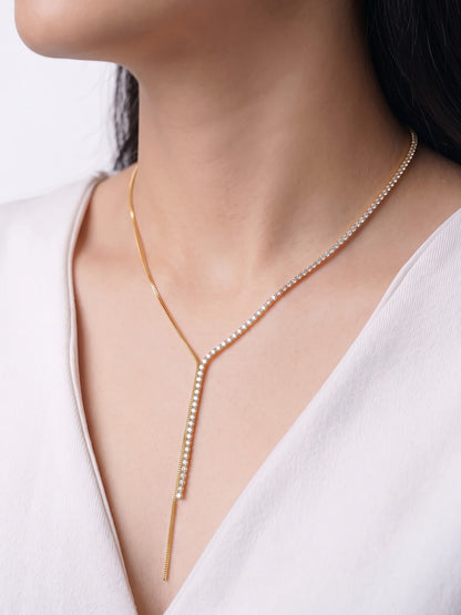Mivya Diamond 18K Gold Plated Y - Shaped Women's Chain Pendant Necklace