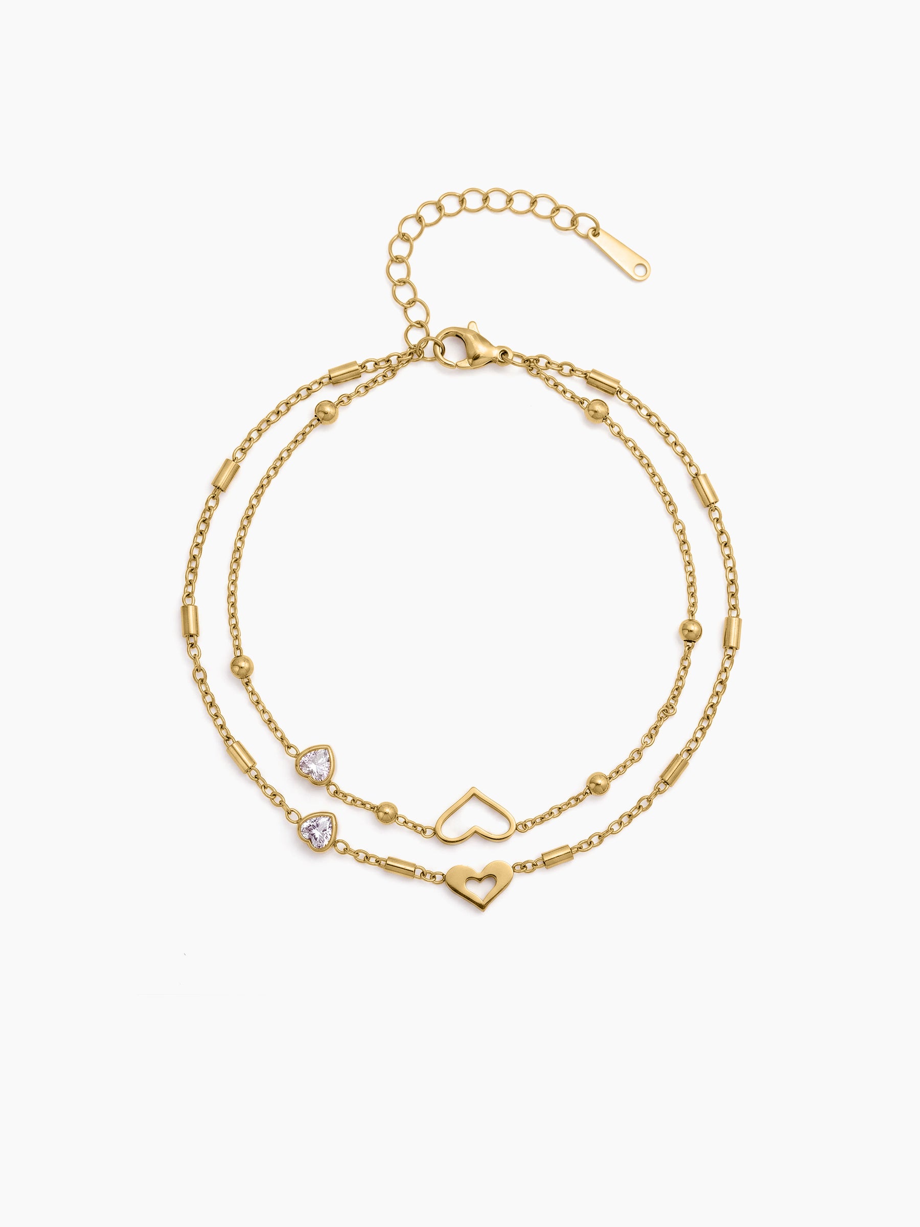 Moilly Diamond Heart Beaded Charms 18K Gold Plated Women's Layered Anklet 