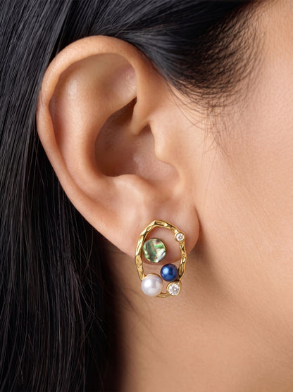 Orelis Pear Diamond Solitaire Multicolour Stone Halo 18K Gold Plated Women's Stud Earrings