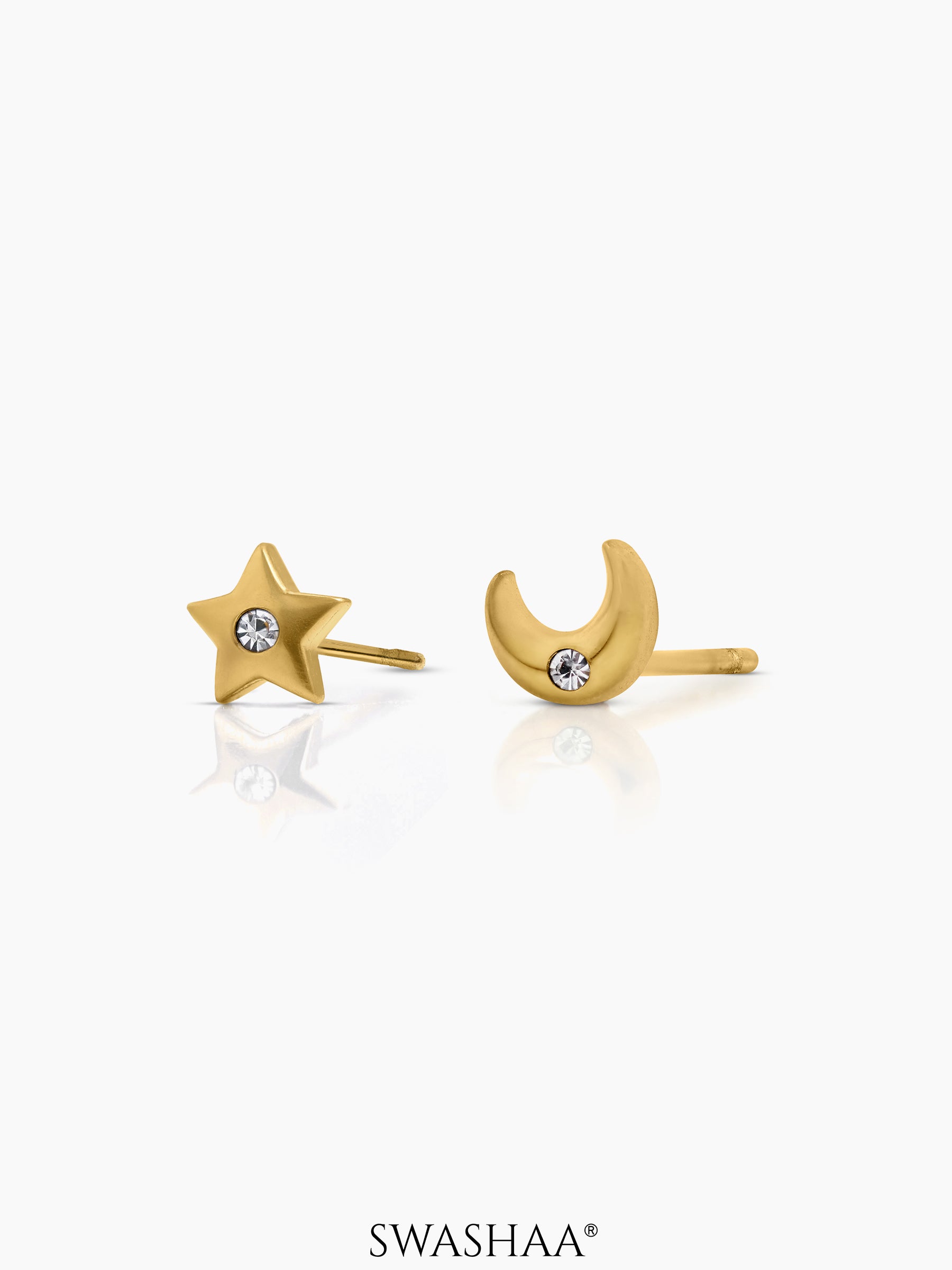 Moon Star Spark 18K Gold Plated Stud Earrings