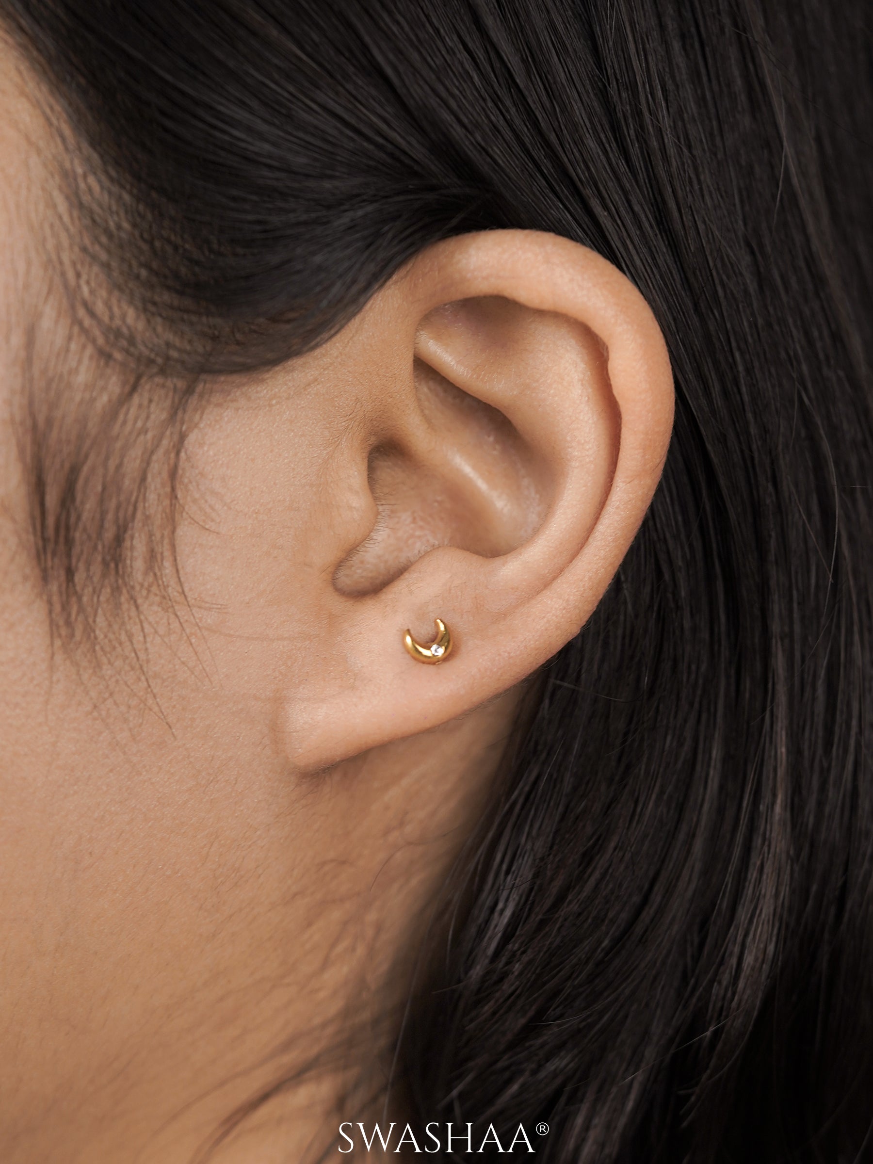 Moon Star Spark 18K Gold Plated Stud Earrings