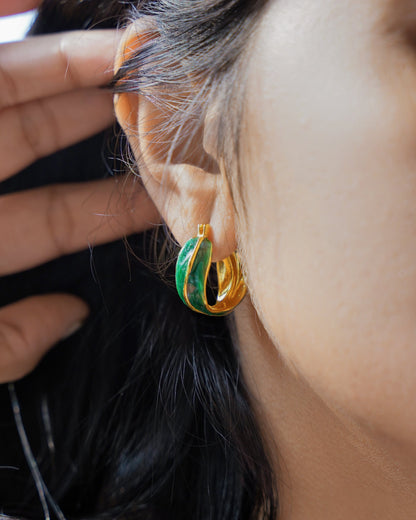 Moringa Green Stone 18K Gold Plated Hoop Earrings