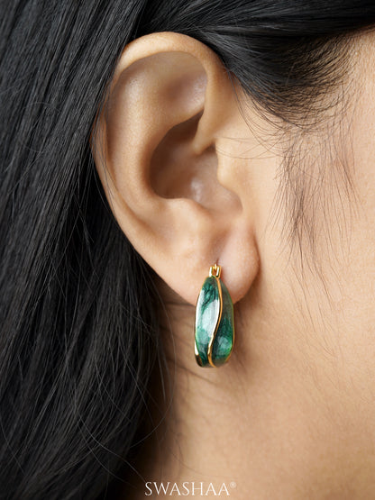 Moringa Green Stone 18K Gold Plated Hoop Earrings