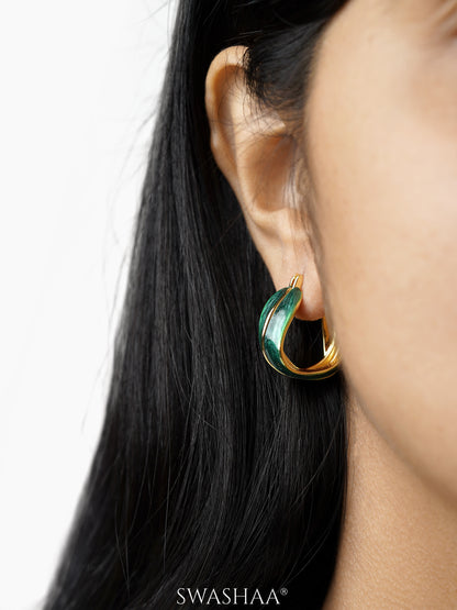 Moringa Green Stone 18K Gold Plated Hoop Earrings