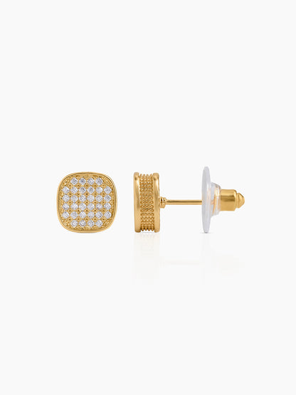 Morish Solitaire Diamond  18K Gold Plated Men's Stud Earrings