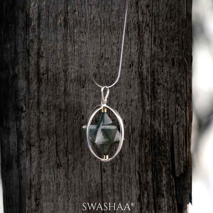 Moss Agate Star Men's Chain Pendant | Natural Stone - Swashaa