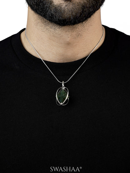 Moss Agate Star Silver Men's Chain Pendant | Natural Stone