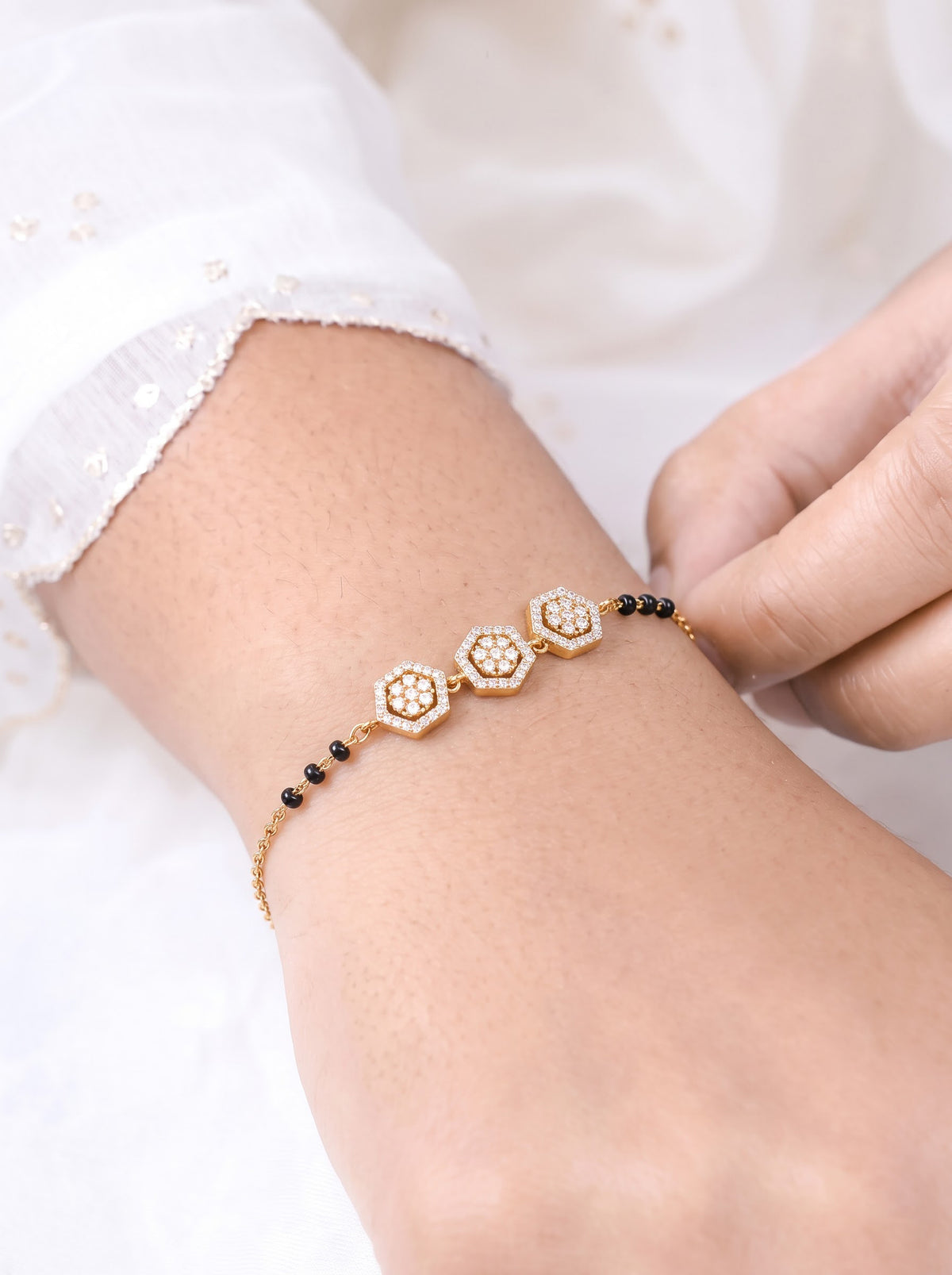Mrunali Diamond Floral 18K Gold Plated Women's Mangalsutra Bracelet