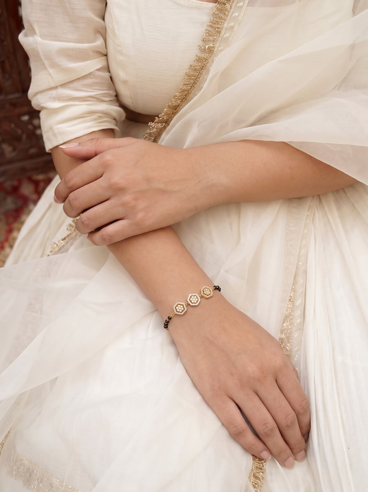 Mrunali Diamond Floral 18K Gold Plated Women's Mangalsutra Bracelet