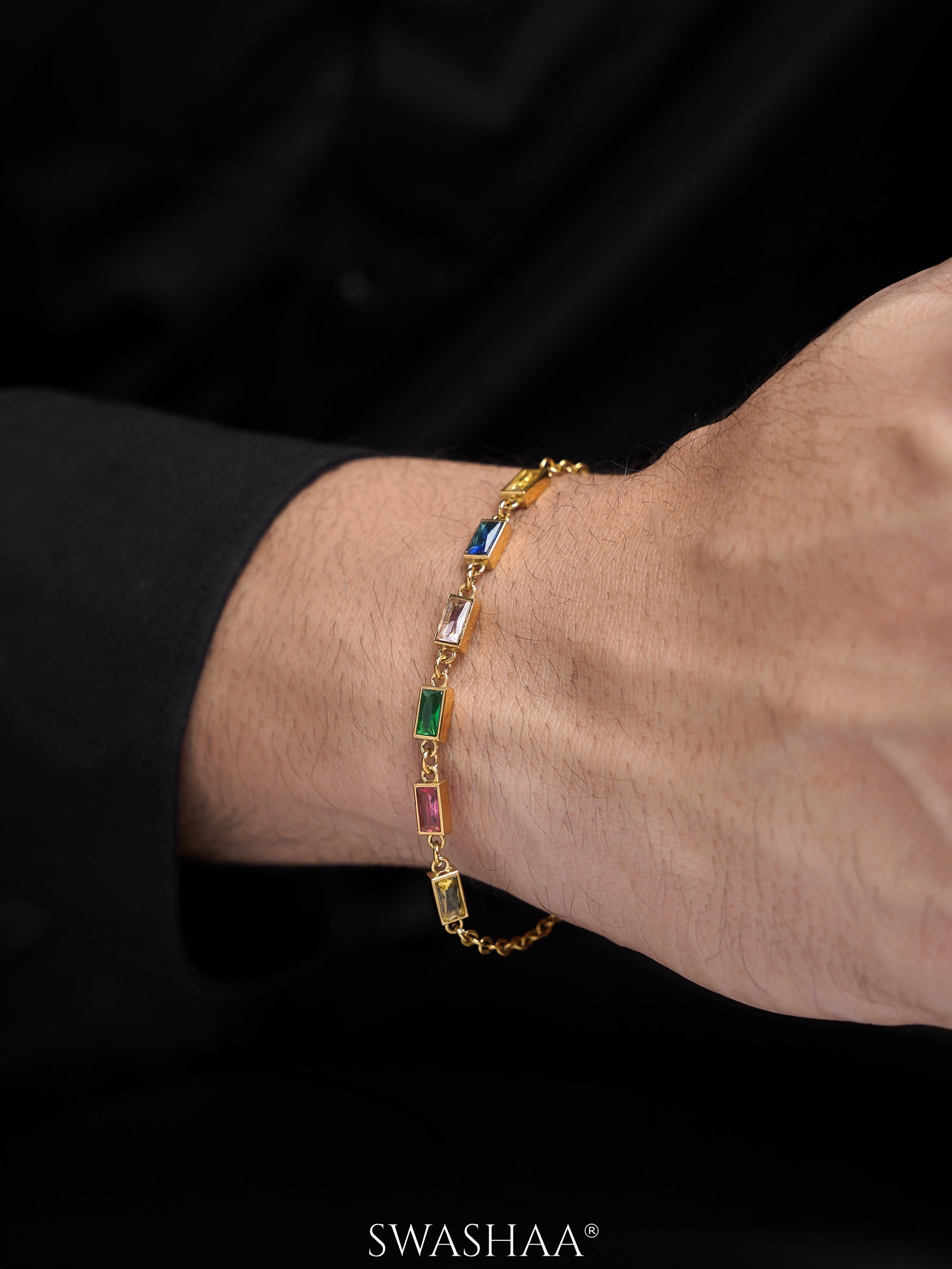 Multi Stone Baguette Stone Women's Link Chain Loose Bracelet