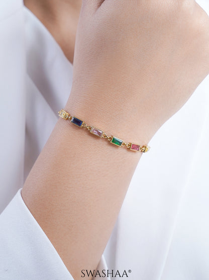 Multi Stone Baguette Stone Women's Link Chain Loose Bracelet