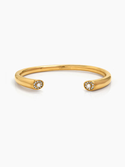Murel Pearl Diamond 18K Gold Plated Women's Solid Cuff Bracelets