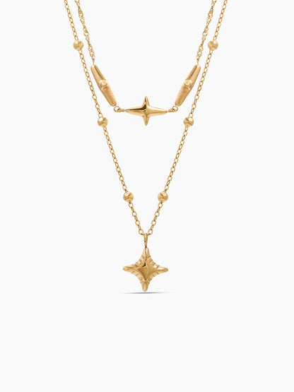 Murfie Star Solitaire Diamond Charms 18K Gold Plated Women's Layered Necklace