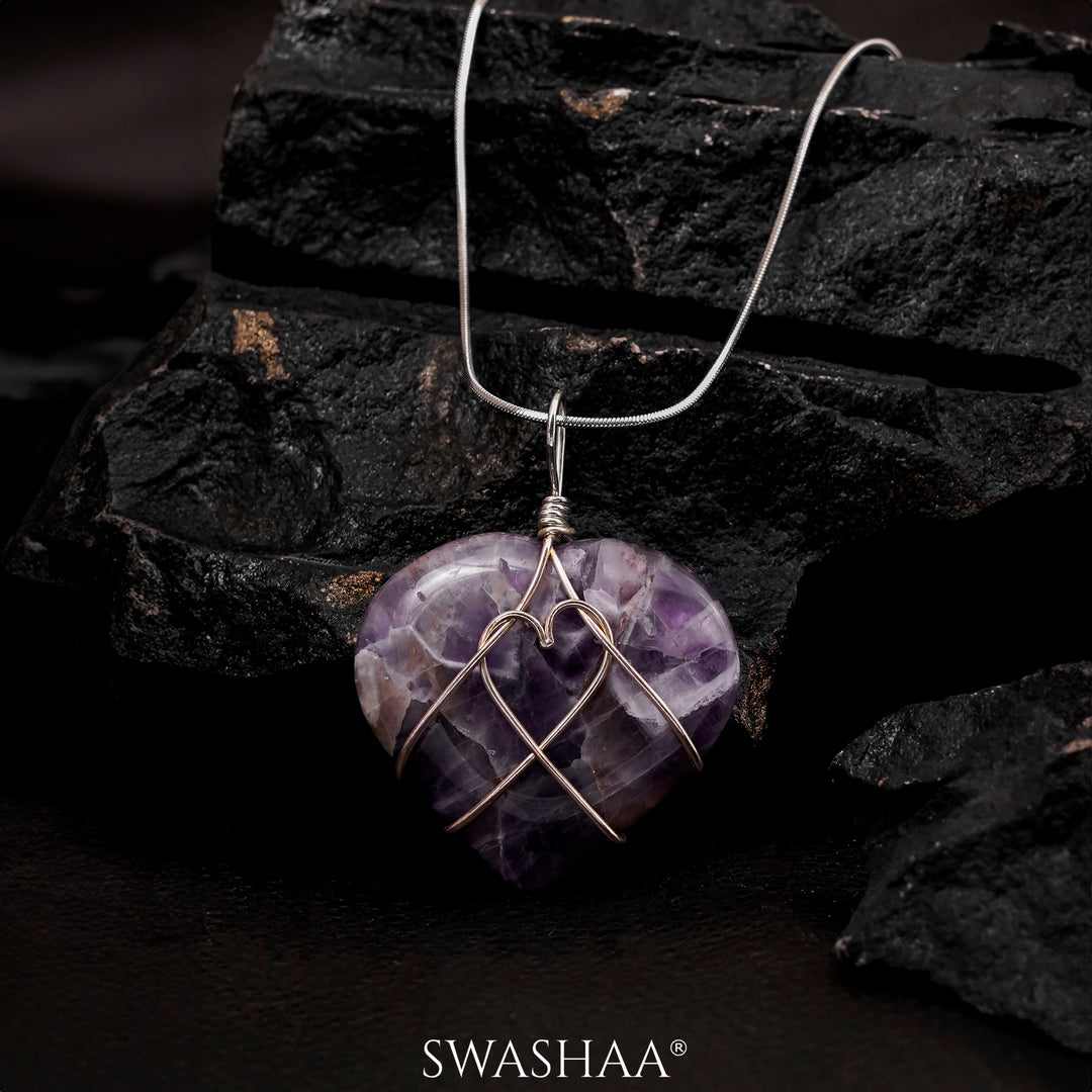 Mystic Amethyst Heart Wrap Men's Chain Pendant | Natural Stone
